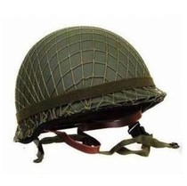 Premium airborne version of American replica of World War II U.S. Army M1 double-layered steel helmet with camouflage net and cat eyes and helmet for military fans