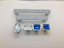 Modern European style rectangular solid imported diamond crystal handle square inlaid sapphire cabinet handle