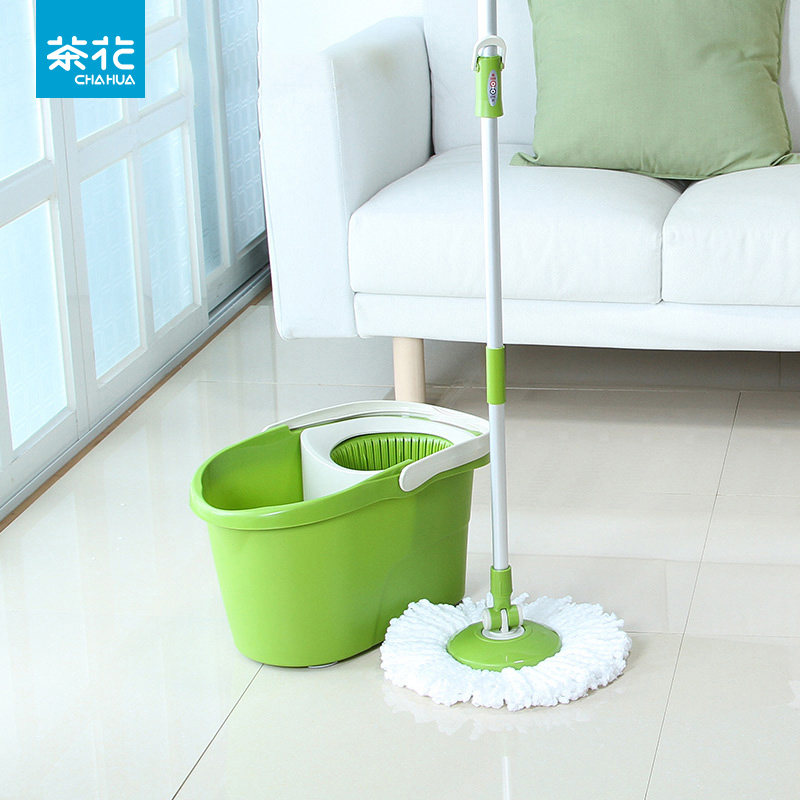 Tea flower free hand wash home dry and wet dual-use clean ultra-dazzling drag hand press style double drive swivel mop C70001