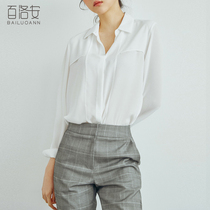 Bailuoan long sleeve lapel white shirt ladies summer and autumn New temperament simple OL shirt hanging feeling Joker top