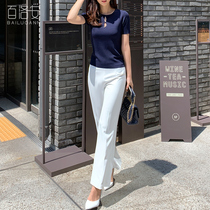 Bai Luoan careful Machine top female summer Korean version of new solid color simple slim pullover T-shirt short sleeve sweater