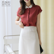 Bai Luoan temperament simple shirt womens summer new contrast color lapel collar foreign-style small shirt commuter short sleeve shirt top