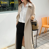 Bailuoan mid-length trench coat womens autumn new Han Fan temperament suit collar coat loose lace-up Joker coat