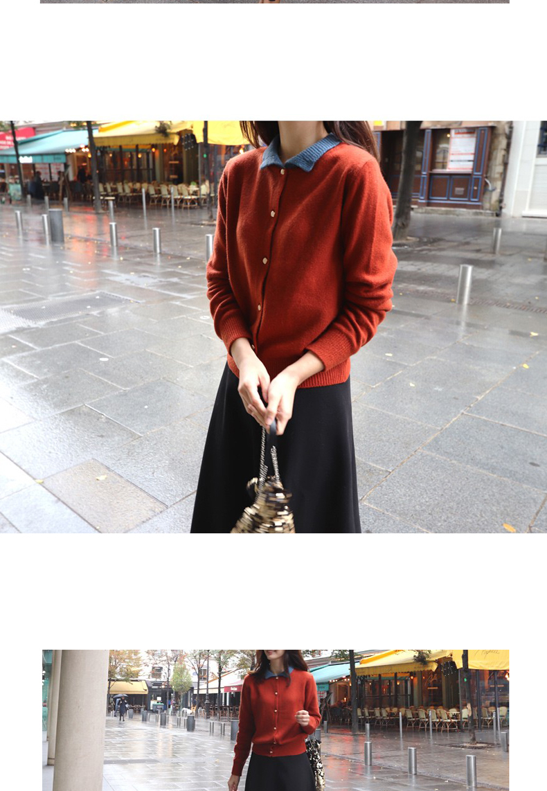 Bai Luoan ve áo len dài tay nữ màu sắc phù hợp với áo len hoang dã đơn giản mùa thu áo sơ mi cardigan ngắn mới áo len dài
