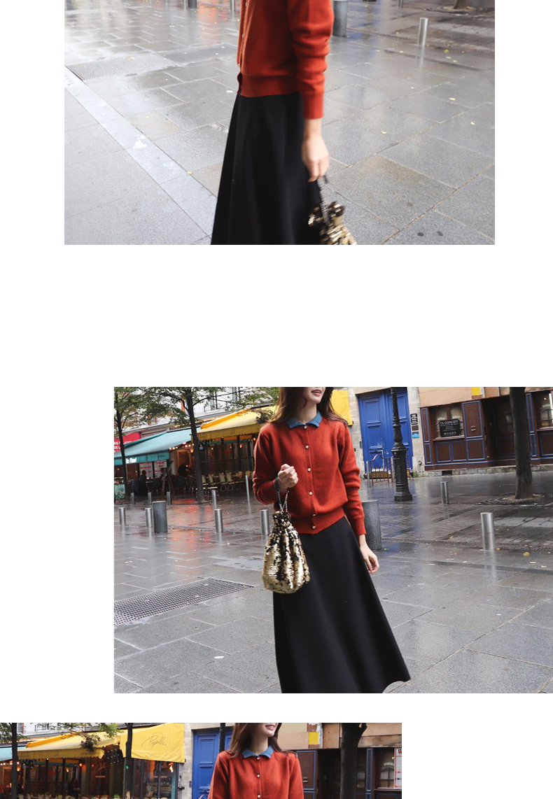Bai Luoan ve áo len dài tay nữ màu sắc phù hợp với áo len hoang dã đơn giản mùa thu áo sơ mi cardigan ngắn mới áo len dài