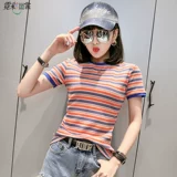 Радужная футболка, летний тонкий трикотажный короткий шелковый свитер, короткий рукав, 2021 года