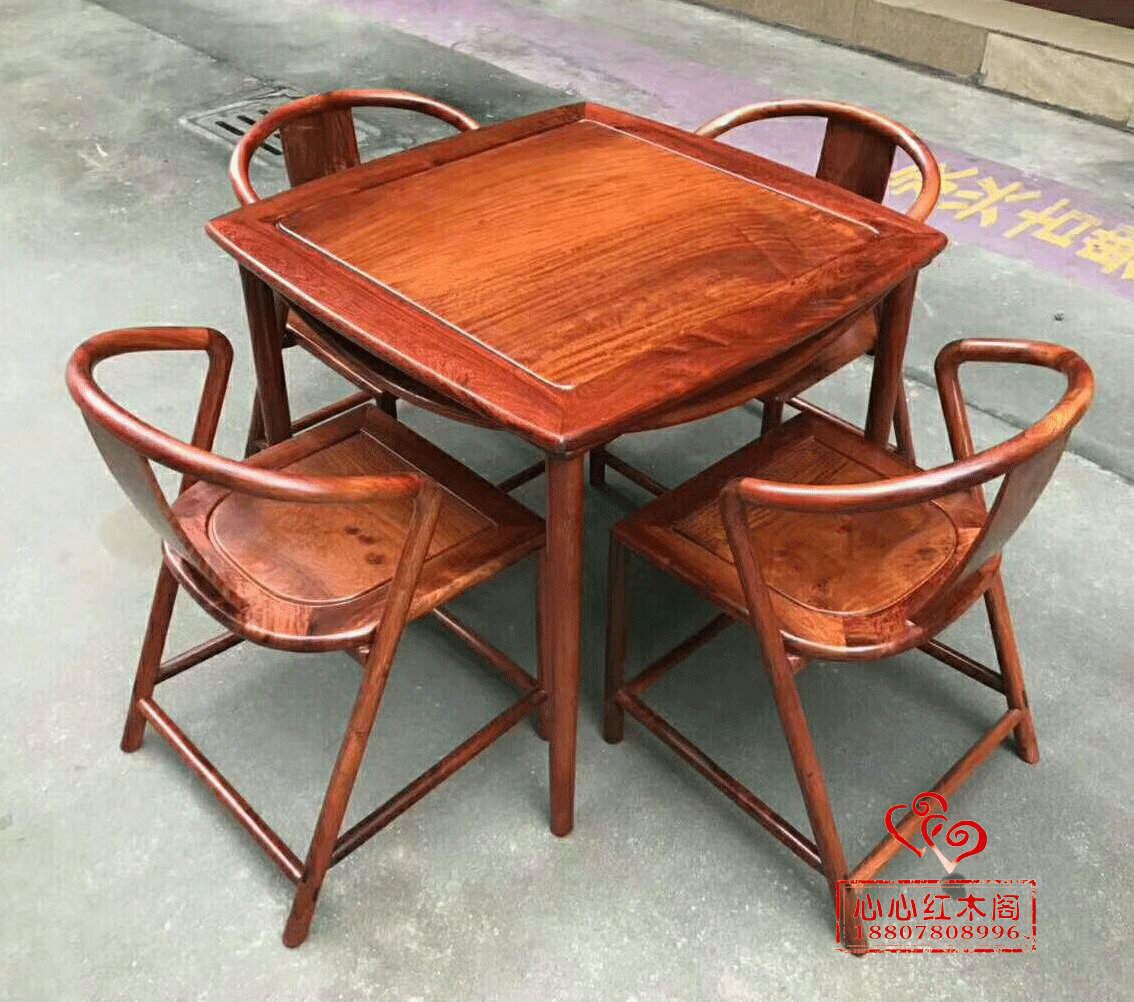товар из китая 缅甸花梨南官帽椅四方桌/大果紫檀独板生磨休闲棋牌桌 古典红木