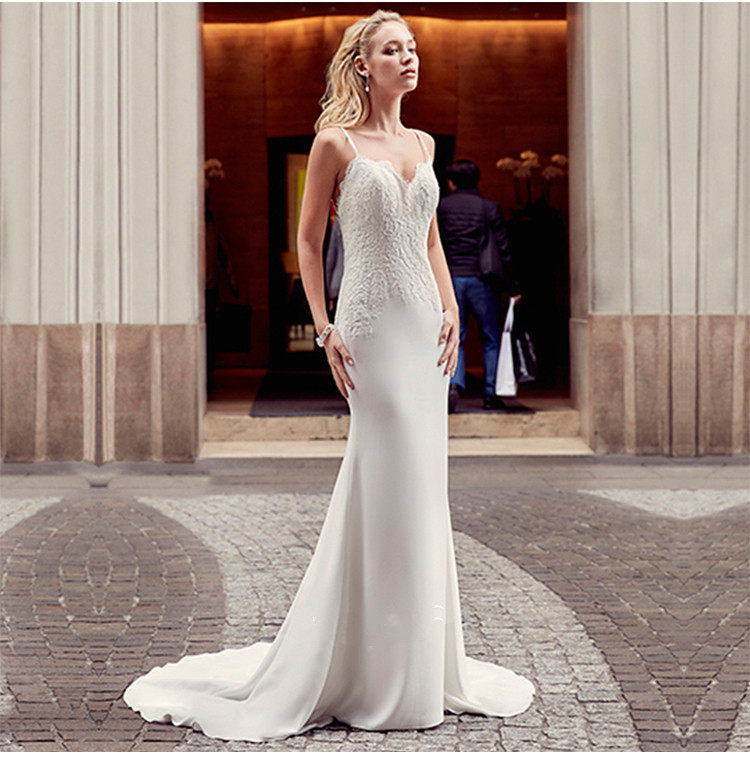 Sling dress wedding dress 2022 new bride wedding princess dream slim slim fish tail small trailing veil