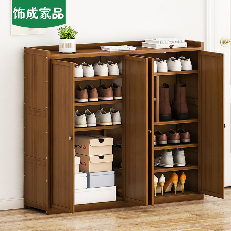Shoe cabinet household door dustproof simple shoe rack multi-layer solid wood shelf indoor bamboo storage cabinet dormitory looks good