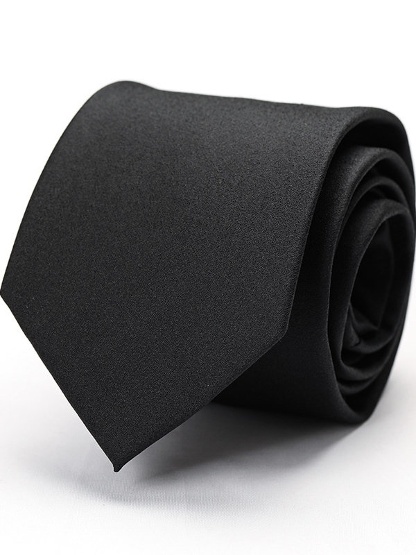 Matte Black Silk Hand-Tied Tie for Men, Business Formal Wear, Groom's Wedding, Solid Color Black Mulberry Silk Tie