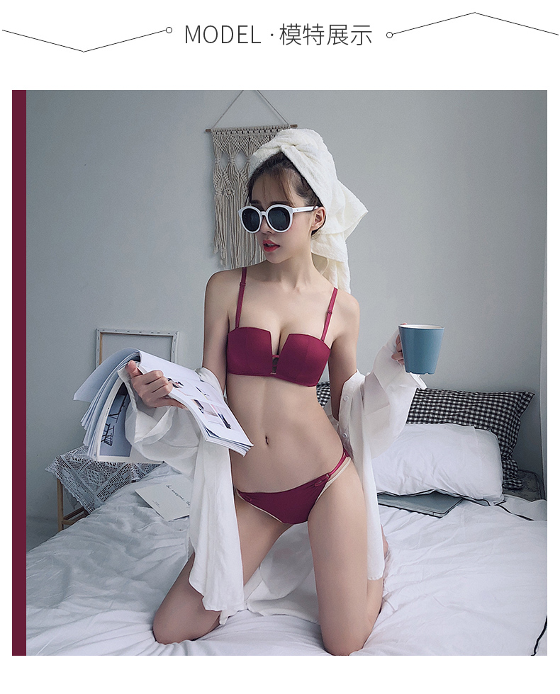 Bra nữ không có vòng thép mỏng phần đồ lót thiết lập bộ sưu tập gợi cảm của sữa ngực nhỏ tụ tập năm nay của màu đỏ lớn kết hôn quần áo nữ