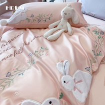 60 long-staple cotton four-piece cotton cartoon embroidery pink cute girl heart cotton bedding kit