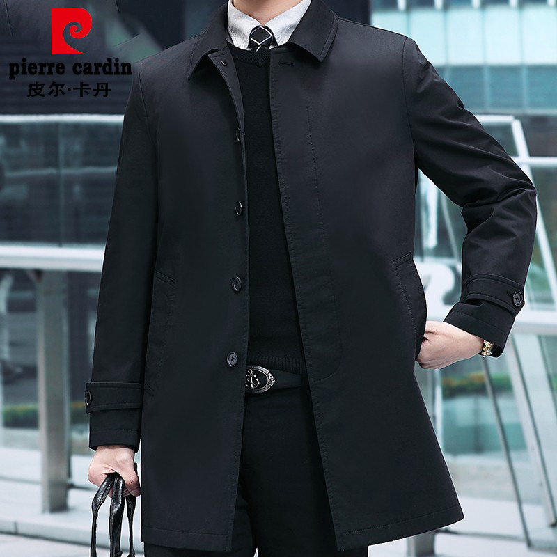 Pilkaden 2022 Spring Autumn Season Medium Long Version Wind Clothes Men Turn on Business Leisure Middle-aged Minimalist Pure Cotton Jacket