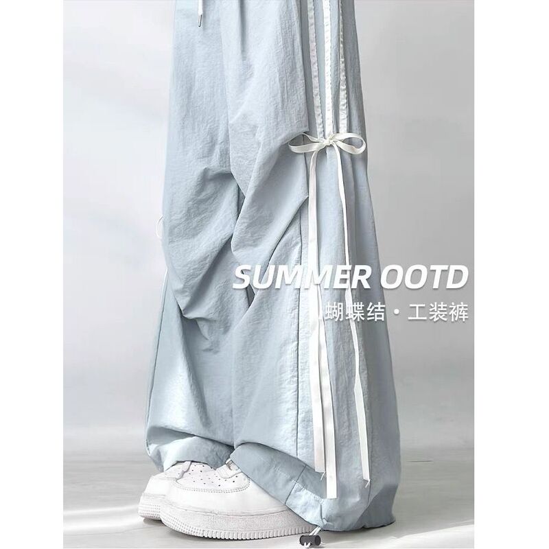 Girls' Blue Bow Overalls 2026 New Summer Thin Wide-Leg Pants Casual Sports Quick-Drying Long Pants