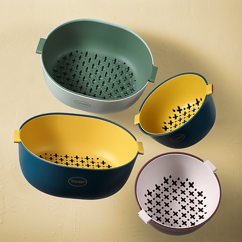 Vegetable washing basin Leaching basket Kitchen Wash double plastic Plastic Wash Fruit Bowl Pan Containing Basket Wash Vegetable Pool Sink