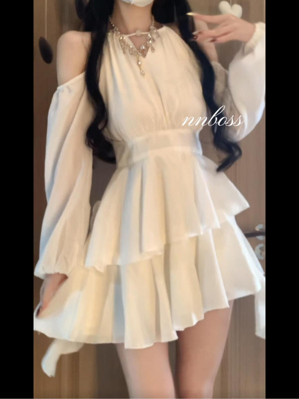 French-Style White Long-Sleeved Dress for Women, Spring and Autumn 2026 New Model, High-End, Elegant, Waist-Cinching, Petite Fairy Short Dress French-Style White Long-Sleeved Dress for Women, Spring and Autumn 2026 New Model, High-End, Elegant, Waist-Cinching, Petite Fairy Short Dress