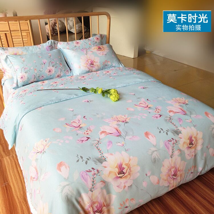 Mùa hè đích thực Tencel bốn mảnh băng lụa quilt cover satin lụa sheets 1.8 2.0 m gạo bộ đồ giường cưới