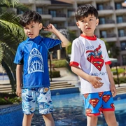 Aonihua 2019 mới cho bé trai áo tắm ngắn tay chia đôi trong quần bơi trẻ em quần bơi thân rộng mũ bơi ba mảnh áo tắm thủy triều - Bộ đồ bơi của Kid