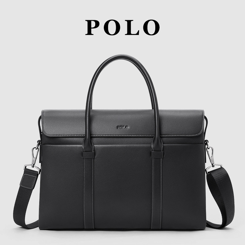 POLO handbag men's business advanced sense fashion men's briefcase genuine leather head layer cow leather male skewed shoulder-shoulder-Taobao