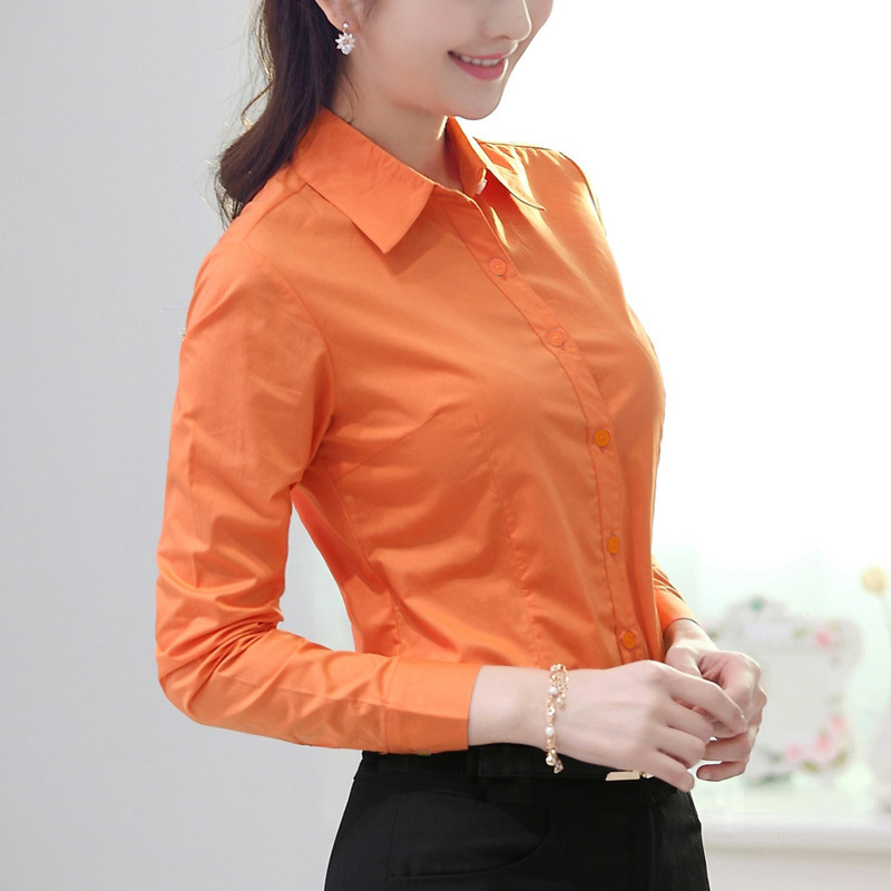 Orange Shirt Women's Long-Sleeved Orange Korean Style Women's Business 4S Shop Restaurant Formal Work Clothes Orange Top