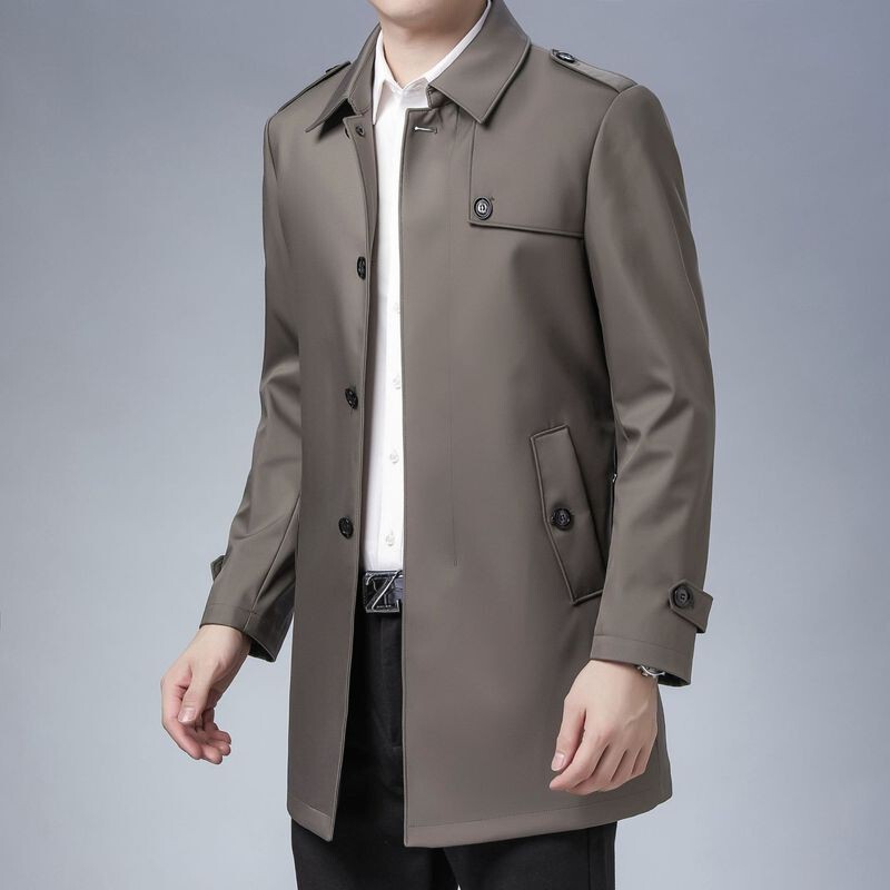 Jeep Jeep Windbreaker Men's Spring and Autumn Style Men's Business Casual Jacket Mid-Length Lapel Middle-Aged Men's Clothing