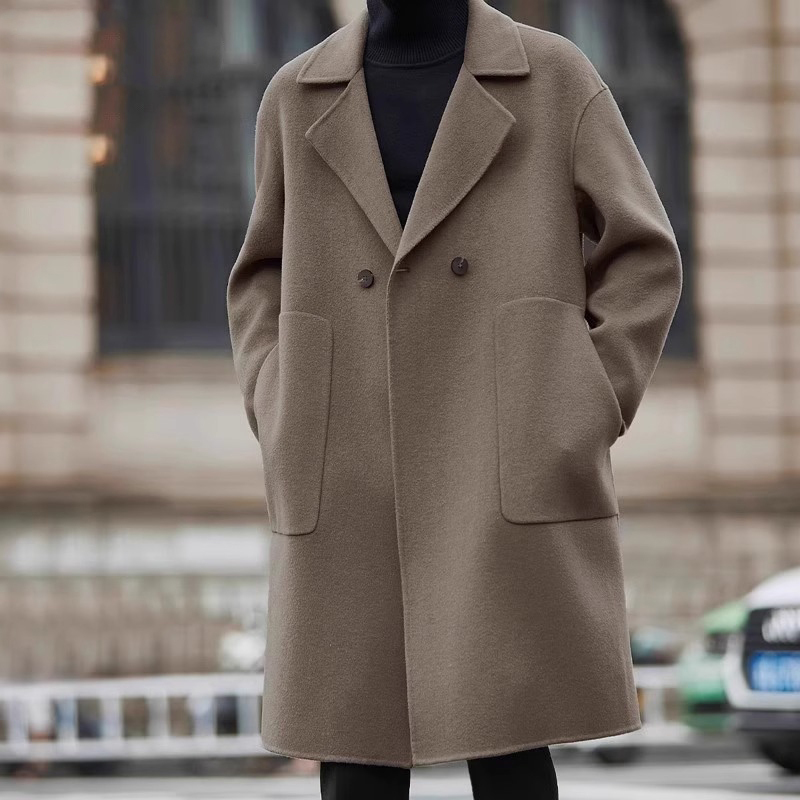 Jeep Mid-Length Double-Sided Wool Coat for Men, Autumn and Winter, High-End, Large Size, Loose Casual Men's Woolen Jacket