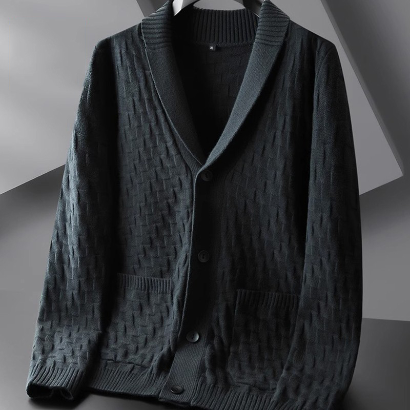 Jeep Jeep Plus-Size Knitted Cardigan Jacket for Men, New Autumn and Winter Style, Loose Casual Style, Green Collar Men's Sweater