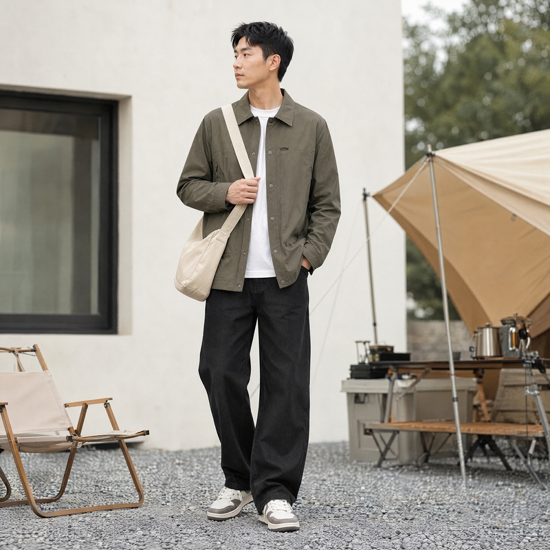 Jeep Jeep Shirt Collar Jacket Men's Spring and Autumn 2026 New High-End Casual Middle-Aged Dad Men's Jacket Jeep Jeep Shirt Collar Jacket Men's Spring and Autumn 2026 New High-End Casual Middle-Aged Dad Men's Jacket