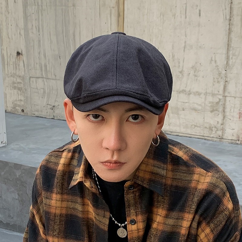 Japanese black octagonal hat boom boom before the painter's tongue cap beret man in summer thin style