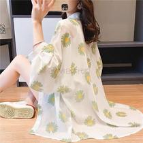 Japanese little Daisy sunscreen dress womens thin summer dress chiffon Ice Silk long sleeve breathable cardigan Super fairy coat tide