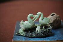 (Crane Dance) Wolianlu Natural Dushan Jade Carved Crane Ornament Special