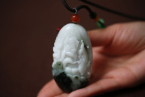 (Playing with Lotus) A special lotus koi pendant carved from Wolianlu natural Dushan jade