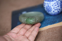 (FLOWER-LIKE BROCADE)NATURAL Wada Qinghai JADE THREE-DIMENSIONAL peony WIDE STRIP BRACELET A 57 2MM COLLECTION