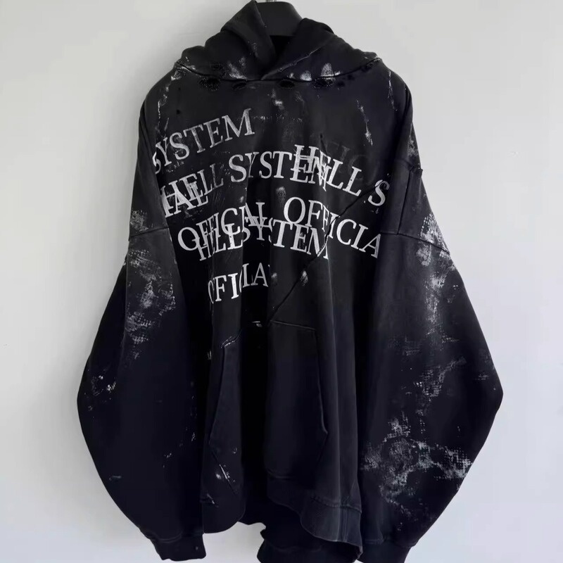 Hell System Official 450g Terry Distressed Ripped Cut Loose Fit Hoodie Sweatshirt