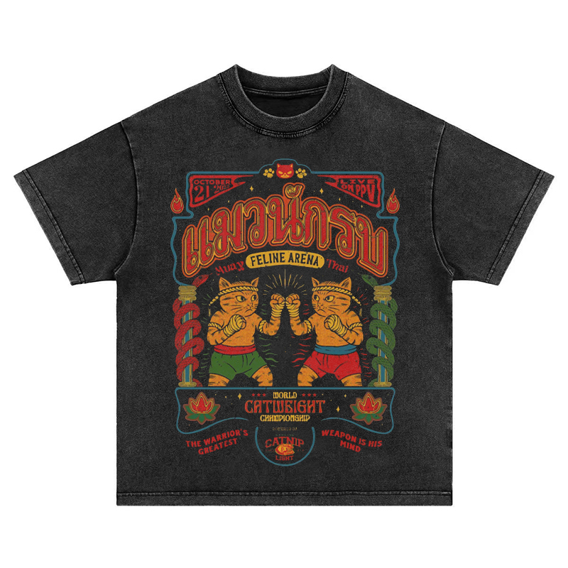 Boxing Cat Competition American Retro Vintage Tee Washed Distressed Pure Cotton Short Sleeve T-Shirt Unisex Sweatshirt Boxing Cat Competition American Retro Vintage Tee Washed Distressed Pure Cotton Short Sleeve T-Shirt Unisex Sweatshirt