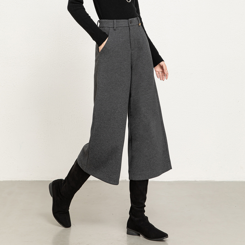 Women's Wool Wide-Leg Pants for Petite Figures, Spring and Autumn, Thickened for Warmth, 2026 Loose Straight Casual Woolen Pants, Seven-Eighths Length