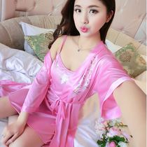 The sleepy dress female spring and summer sexy ice wire hanging sleepy dress robe extremely sexy temptation thin good quality