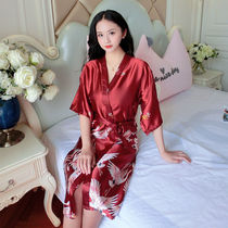 Spring and summer simulation silky silky dressing gown girl wedding robe long bathrobe female spring and autumn