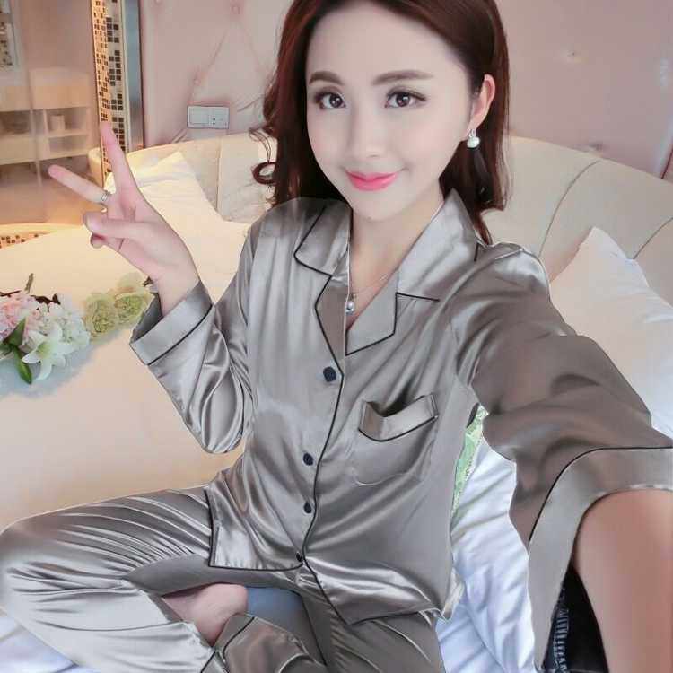 Pajamas women's spring and autumn summer ice silk long-sleeved thin section plus size fat mm200 jin silk autumn and winter homewear suit