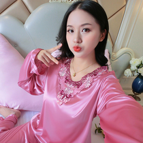 Pyjamas Spring and Fall Long Sleeve Two Sexy Silk Han Edition thin ice silk home suit female summer student