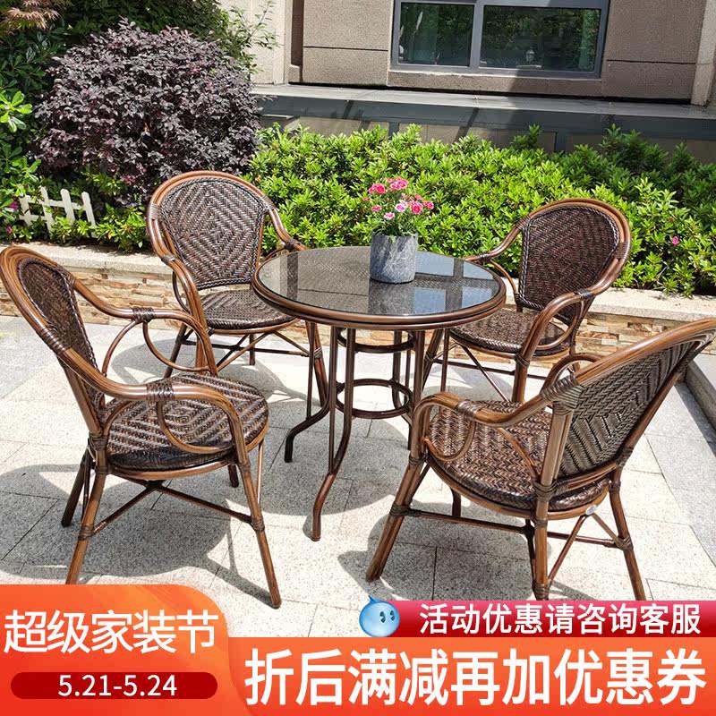 Outdoor Rattan Chair Table And Chairs Balcony Small Table And Chairs Vines Chair Three Sets Patio Outdoor Garden Casual Dining Table And Chairs Combination