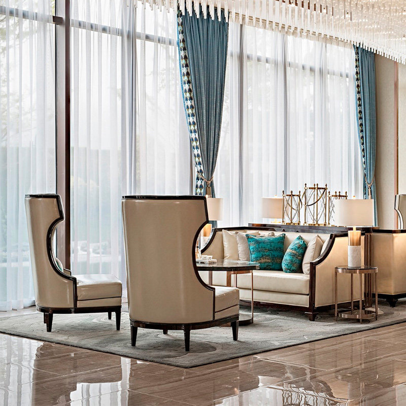 New Chinese-style solid wood sofa hotel clubhouse sample house display center reception sofa model room villa Zen furniture can be customized