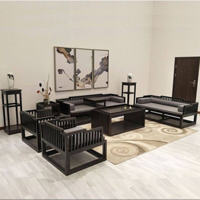 New Chinese sofa Luhan bed all-solid wood living room cloth sofa combined Zen sample room furniture customization
