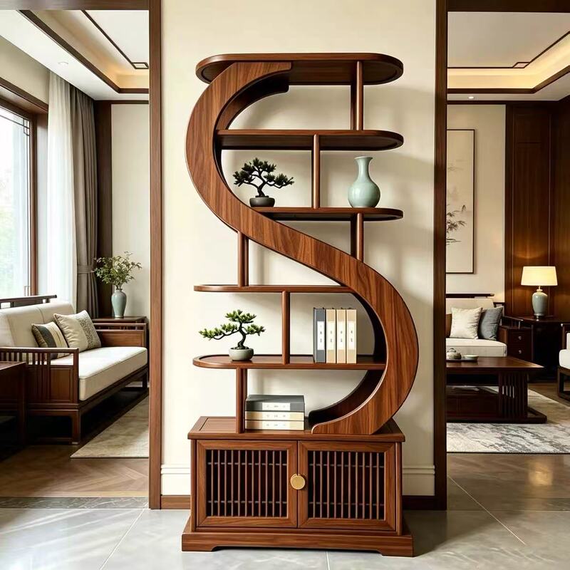 New Chinese-Style North American Black Walnut Wood Display Shelf, Creative Solid Wood Tea Set Storage Rack, Living Room Entryway Cabinet Partition Shelf New Chinese-Style North American Black Walnut Wood Display Shelf, Creative Solid Wood Tea Set Storage Rack, Living Room Entryway Cabinet Partition Shelf