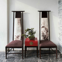 New Chinese Solid Wood High Back Chair Modern Cloth Art Image Chair Hotel Clubhouse Decoration Chair Villa-like plate room furniture