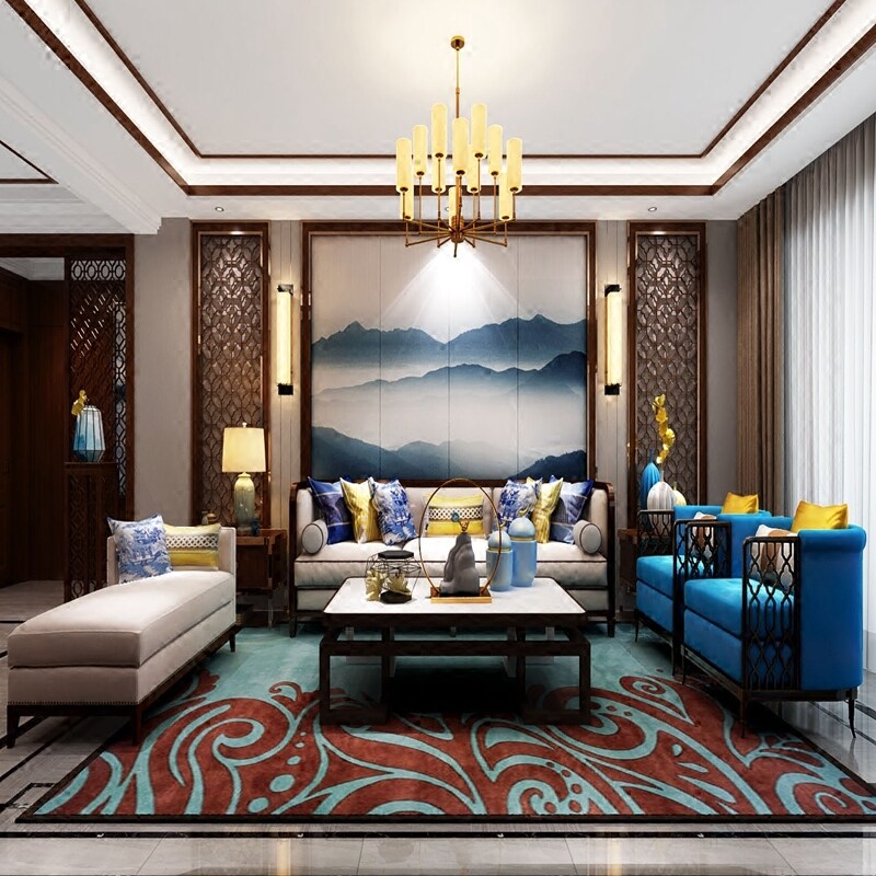 New Chinese Living Room Sofa Combination Modern Light Lavish Villa style Sofa Room Sofa Sample House Display Center Reception Sofa