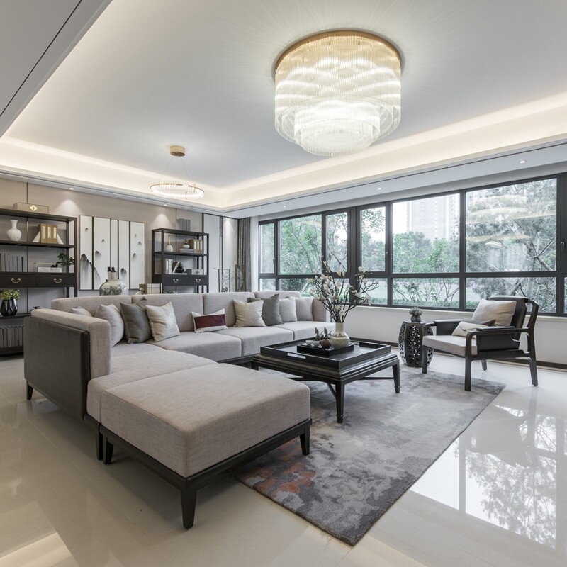 New Chinese style solid wood sofa combination modern minimalist living room villa small apartment fabric sofa Zen custom furniture