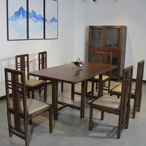 New Chinese Solid Wood Dining Table And Chairs Combined Modern Chinese Walnuts Wood Chairs Restaurant Rectangular Dining Table Rice Table Custom