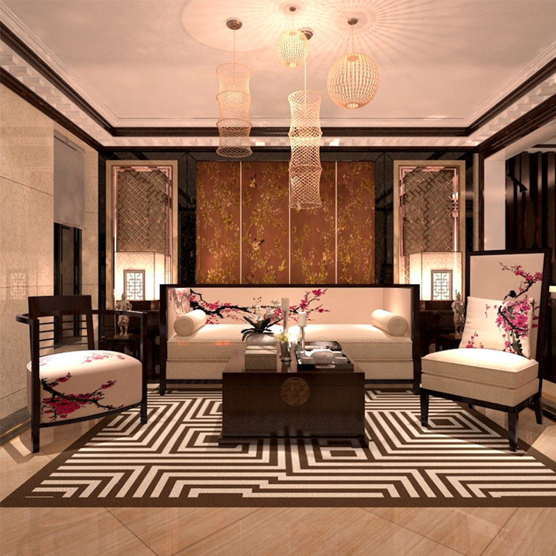 New Chinese solid wood living room sofa Modern cloth Sofa Hotel Clubhouse Reception Sofa villas Prototype House Furniture