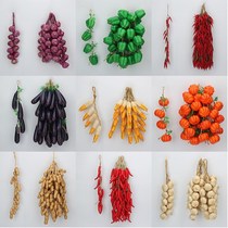 Plastic hanging ornaments small ornaments simulation red pepper fake corn garlic vegetables and fruits ornaments hanging skewers kitchen wall 